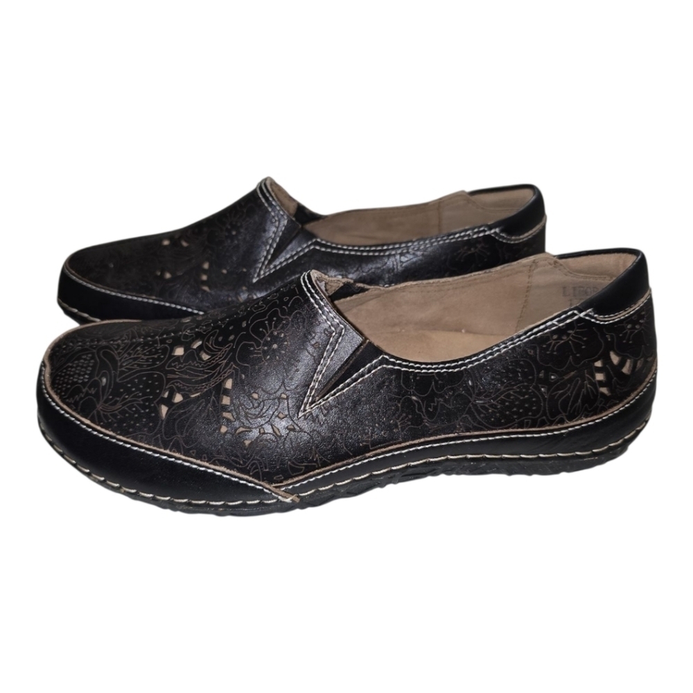 L'Artiste LIBORA Loafer Shoes Hand Painted Leather Flower Perforated 38 7.5-8 - Picture 2 of 11